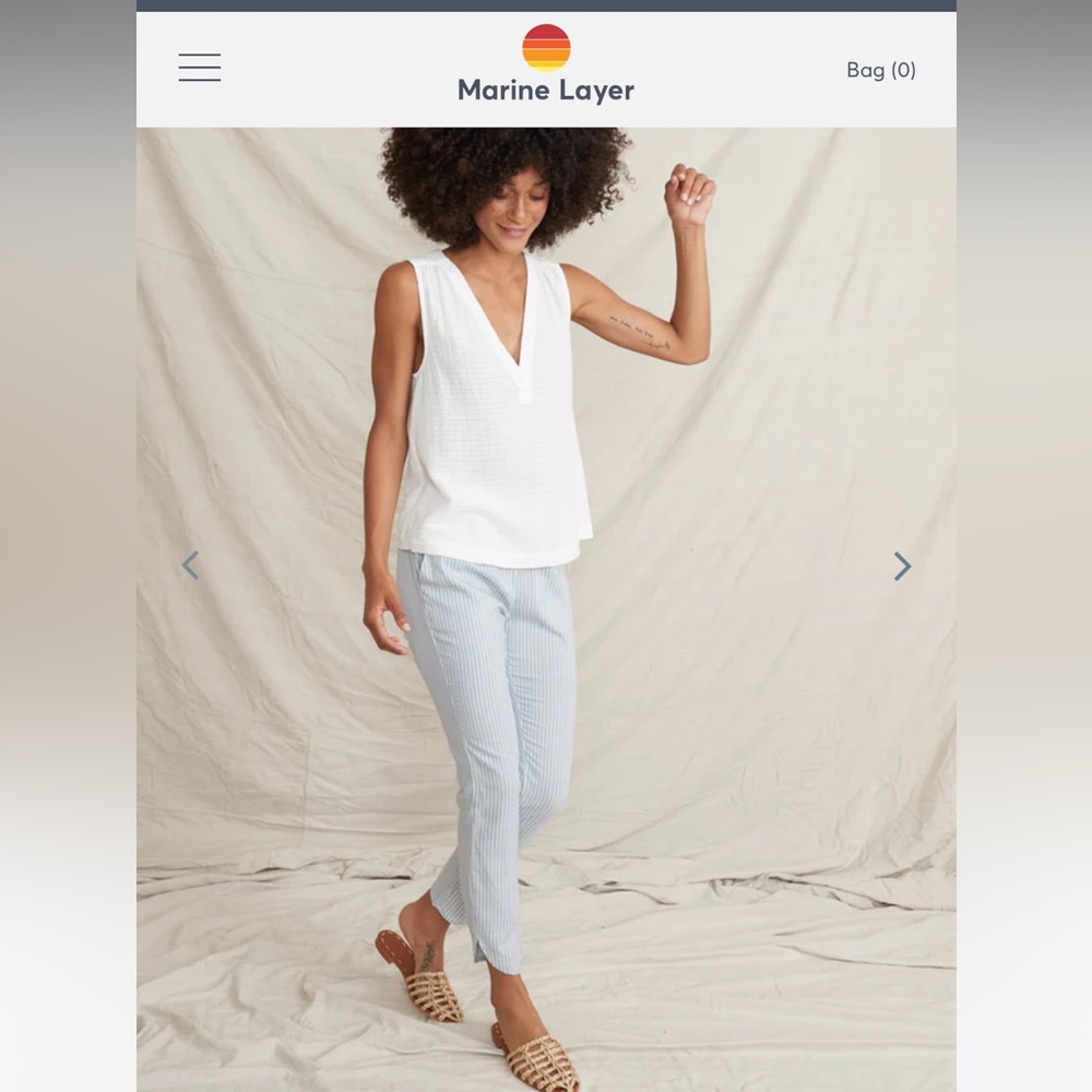 Alison pant by marine layer in blue and white stripe